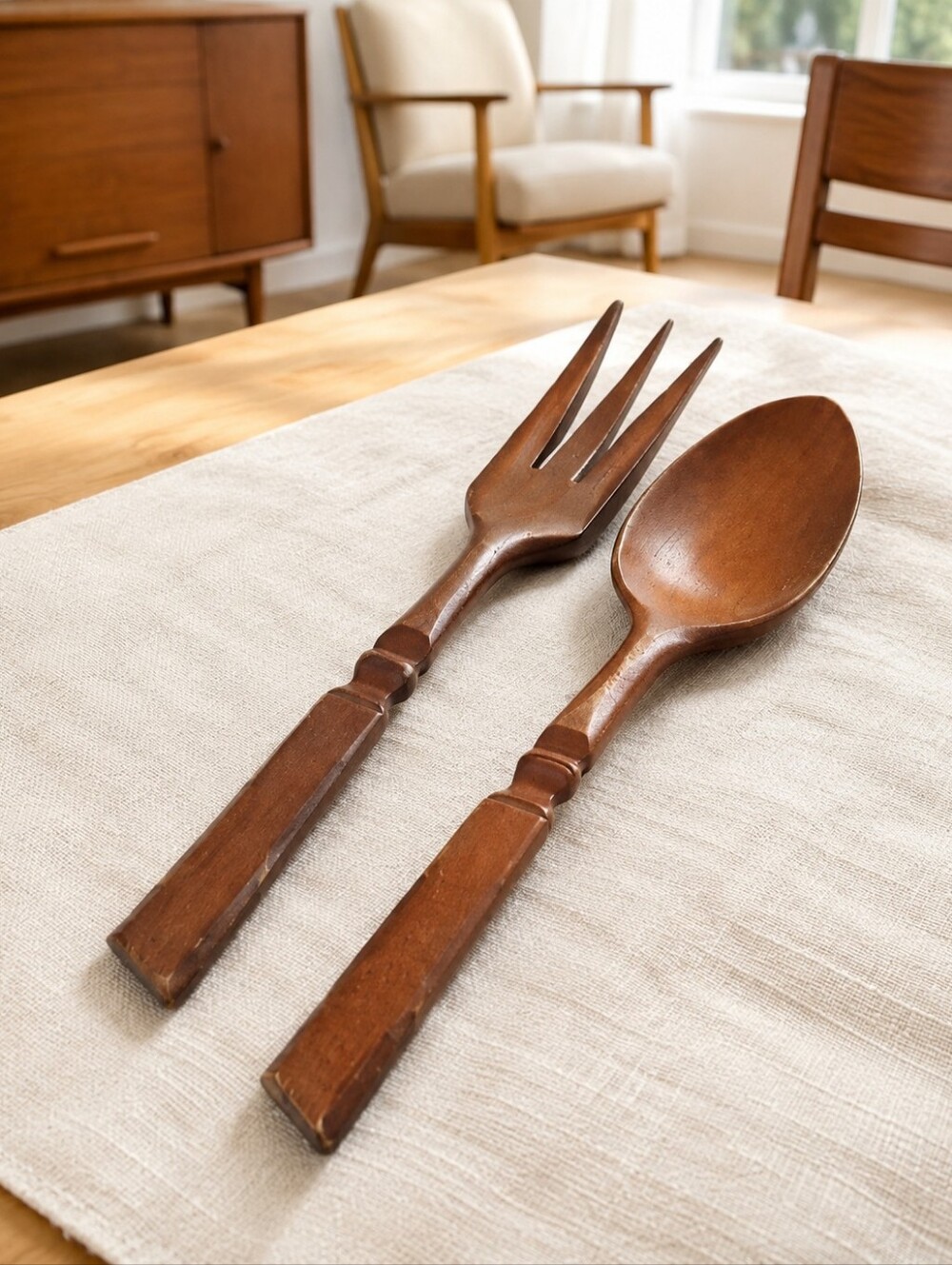 Vintage Baribocraft Maple Wood Salad Servers Fork Spoon Quebec Canada MCM